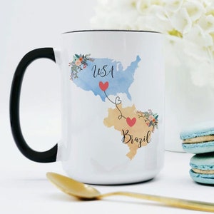 USA Brazil Mug / Brazil USA Mug / United States Brazilian Exchange Student Gifts / Au Pair Gift / USA Coffee Mug / Coffee Cup