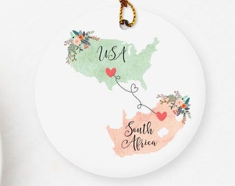 South Africa USA Ornament / DOUBLE SIDED Ornament / United States South Africa Christmas Ornament / South Africa Exchange Student Gift