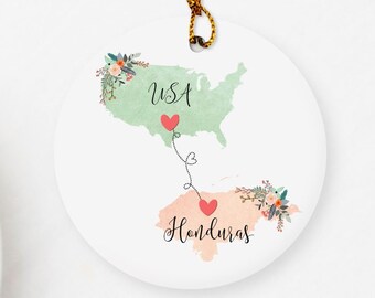 Honduras USA Ornament / DOUBLE SIDED Ornament / United States Honduras Christmas Ornament / Au Pair Gift / Honduran Exchange Student Gift