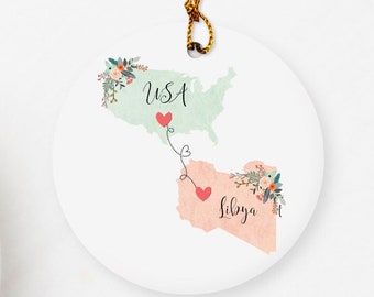United States Libya Ornament / Libya USA Christmas/ DOUBLE SIDED Ornament / Libyan Au Pair Gift / Exchange Student Gift