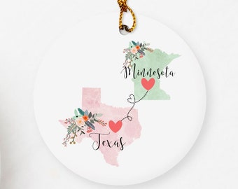 Texas Minnesota Ornament / DOUBLE SIDED Ornament / Minnesota Gifts / Minnesota Christmas Ornament /  Minnesota Texas Ornament