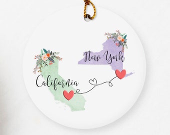 California New York Ornament / DOUBLE SIDED Ornament / California Christmas Ornament / Missing You Gift / New York Hostess Gift