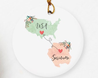 Suriname USA Ornament / DOUBLE SIDED Ornament / United States Suriname Ornament / Au Pair Gift / Suriname Exchange Student Gift