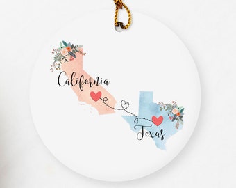 California Texas Ornament / DOUBLE SIDED Ornament / California Christmas Ornament / Missing You Gift / Texas Hostess Gift