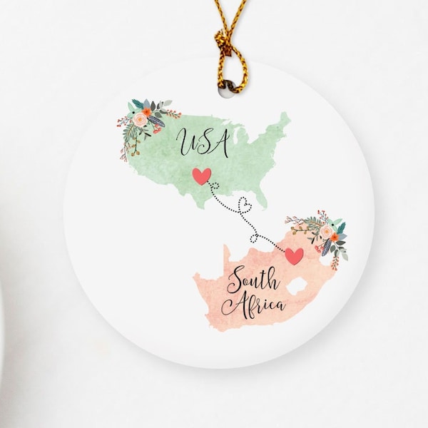 South Africa USA Ornament / DOUBLE SIDED Ornament / United States South Africa Christmas Ornament / South Africa Exchange Student Gift