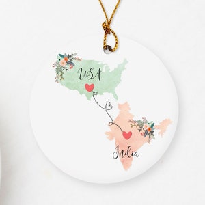 USA India Ornament / India USA Christmas Ornament / Indian Au Pair Gift / Indian Exchange Student Gift /USA Ornament