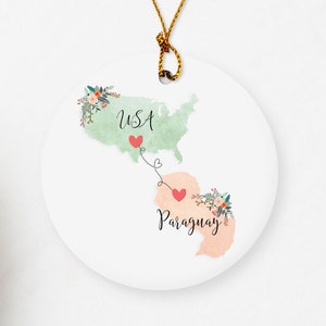 USA Paraguay Ornament / DOUBLE SIDED Ornament / Paraguay United States Christmas Ornament  / Paraguay Exchange Student Gift