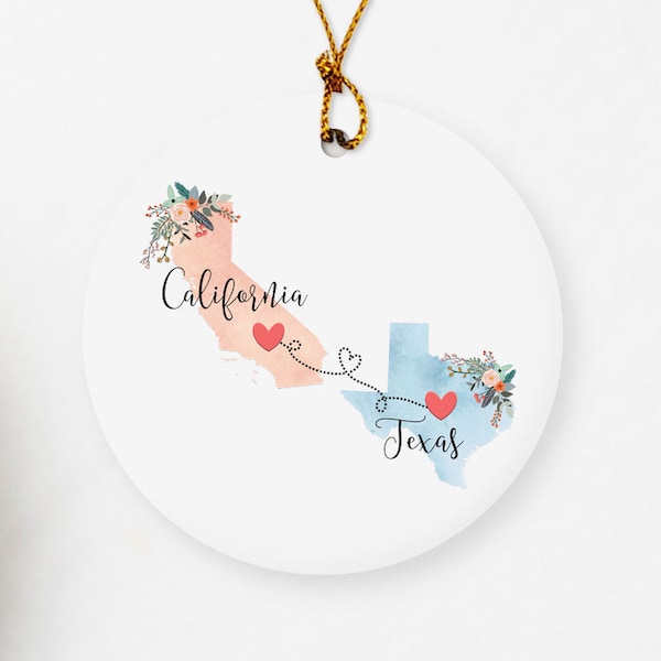 California Texas Ornament / DOUBLE SIDED Ornament / California Christmas Ornament / Missing You Gift / Texas Hostess Gift