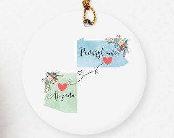 Arizona Pennsylvania Ornament / DOUBLE SIDED Ornament / Arizona Christmas Ornament / Missing You Gift / Pennsylvania Hostess Gift