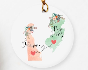 New Jersey Delaware Ornament / DOUBLE SIDED Ornament / Delaware Christmas Ornament / Missing You Gift / New Jersey Souvenir