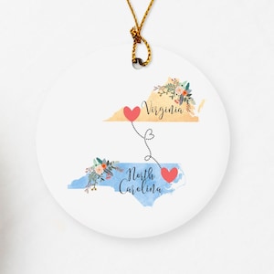 Virginia North Carolina Ornament / DOUBLE SIDED Ornament / Virginia Christmas Ornament / Missing You Gift / North Carolina Hostess Gift