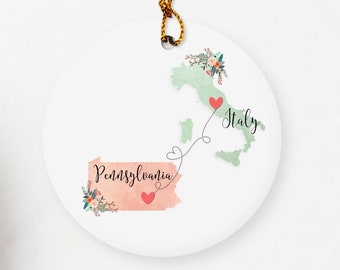 Pennsylvania Italy Ornament / DOUBLE SIDED Ornament / Italy Pennsylvania Christmas Ornament / Italy Hostess Gift / Exchange Student Gift