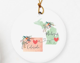 Colorado Michigan Ornament / DOUBLE SIDED Ornament / Colorado Christmas Ornament / Missing You Gift / Michigan Hostess Gift