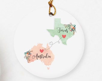 Australia Texas Ornament / DOUBLE SIDED Ornament / Texas Australia Christmas Ornament / Missing You Gift / Australian Exchange Student