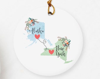 Alaska New York Ornament / DOUBLE SIDED Ornament / Alaska Christmas Ornament / Missing You Gift / New York Hostess Gift / New York Alaska