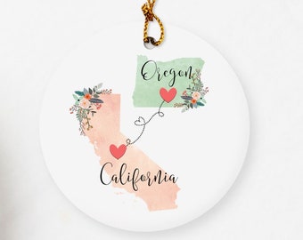 California Oregon Ornament / DOUBLE SIDED Ornament / Oregon Christmas Ornament / Missing You Gift / Oregon Hostess Gift / Oregon Gifts