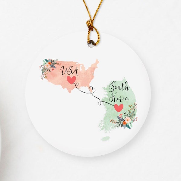 USA South Korea Ornament / South Korea USA Gift / South Korea Keepsake / South Korean Exchange Student Gift / Military Ornament