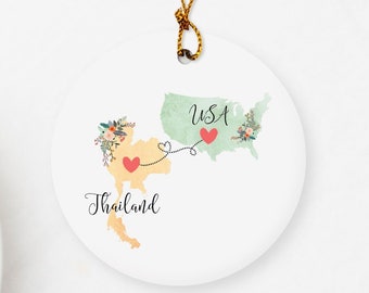 USA Thailand Ornament / Thailand United States Christmas Ornament / Thailand Gifts / Thai Exchange Student Christmas Gift