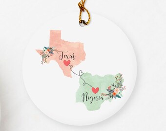 Texas Nigeria Ornament / DOUBLE SIDED Ornament / Nigeria Texas Christmas Ornament / Exchange Student / Nigeria Christmas / Nigerian Gift