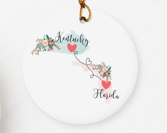 Kentucky Florida Ornament / DOUBLE SIDED Ornament / Kentucky Christmas Ornament / Missing You Gift / Florida Hostess Gift