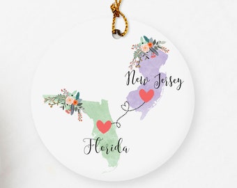 Florida New Jersey Ornament / DOUBLE SIDED Ornament / Florida Christmas Ornament / Missing You Gift / New Jersey Hostess Gift