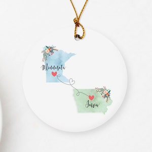 Minnesota Iowa Ornament / Iowa Minnesota Gift / Minnesota Ornament / Iowa Hostess Gift / Long Distance Ornament / State Love Ornament
