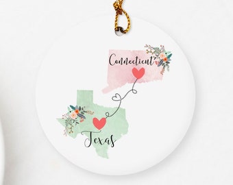 Texas Connecticut Ornament / DOUBLE SIDED Texas Ornament / Connecticut Christmas Ornament / Missing You Gift / Connecticut Gift
