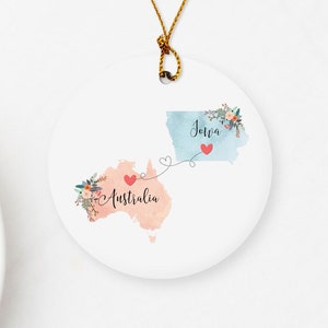 Australia Iowa Ornament / DOUBLE SIDED Ornament / Iowa Australia Christmas Ornament / Missing You Gift / Australian Exchange Student