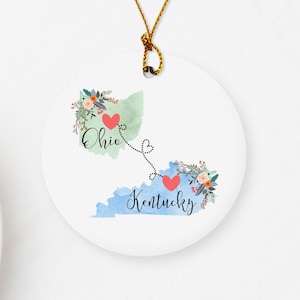 Kentucky Ohio Ornament / DOUBLE SIDED Ornament / Kentucky Car Charm / Kentucky Christmas Ornament / Missing You Gift / Moving to Ohio