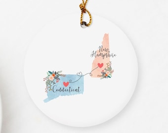 Connecticut New Hampshire Ornament / DOUBLE SIDED Ornament / New Hampshire Christmas Ornament / Connecticut Ornament