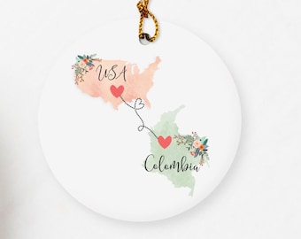 USA Colombia Ornament / Colombia USA Gift / Colombia Keepsake / Colombian Exchange Student Gift / Au Pair Gift / Colombian Gifts