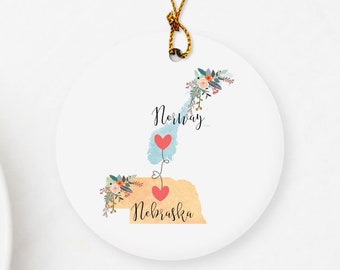 Nebraska Norway Ornament / DOUBLE SIDED Ornament / Norwegian Christmas Ornament / Norway Exchange Student / Norway Gifts Norway Hostess Gift