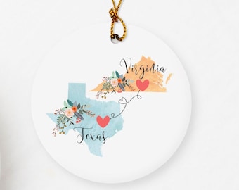 Texas Virginia Ornament / DOUBLE SIDED Ornament / Virginia Christmas Ornament / Missing You Gift / Virginia Keepsake Virginia Texas Ornament
