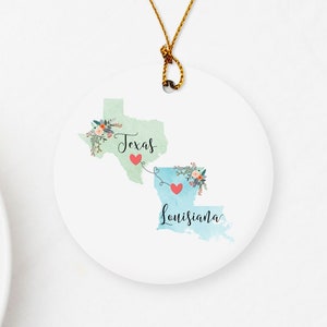 Texas Louisiana Ornament / DOUBLE SIDED Ornament / Louisiana Christmas Ornament / Louisiana Wedding Favor / Louisiana Hostess Gift