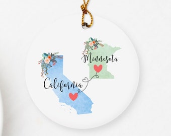 California Minnesota Ornament / DOUBLE SIDED Ornament / Minnesota Gifts / California Christmas Ornament / Missing You Gift