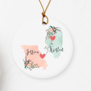 Custom Two State Ornament / Long Distance Valentines Gifts / Missing You Gift / State Love Ornaments / Connected States Ornament
