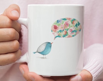 Bird Mug / Cheerful Mug / Get Well Soon Gift / Happy Mug / Just Because Gift for Friend / Cute Mug / Coffee Mug / Coffee Cup / Birthday
