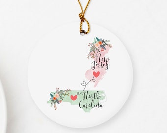 New Jersey North Carolina Ornament / DOUBLE SIDED Ornament / New Jersey Christmas Ornament / Missing You Gift / North Carolina Hostess Gift