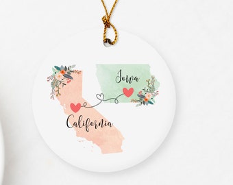 California Iowa Ornament / DOUBLE SIDED Ornament / California Christmas Ornament / Missing You Gift / Iowa Hostess Gift