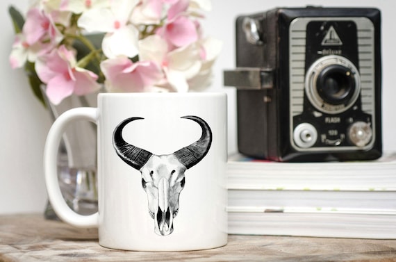Bull Skull Mug / Western Mug / Bull Mug / Cowboy Mug / Rancher Gift / 11 or 15 oz Mug