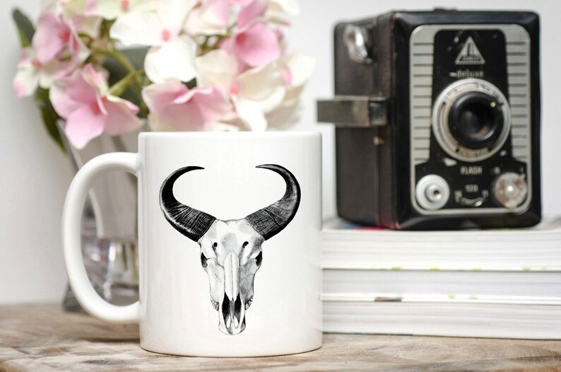 Bull Skull Mug / Western Mug / Bull Mug / Cowboy Mug / Rancher Gift / 11 or 15 oz Mug image 1
