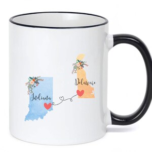 Indiana Delaware Mug / Delaware Indiana Mug / Connected States Coffee Mug / Two State Mug / Summer Vacation Mug / 11 or 15 oz