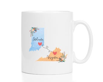 Indiana Virginia Mug / Virginia Indiana Mug / Connected States Coffee Mug / Two State Mug / Summer Vacation Mug / 11 or 15 oz