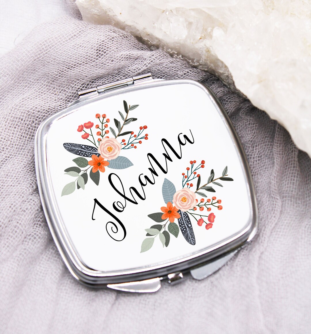 Personalized Compact Mirror / Personalized Bridesmaid Gifts / Floral