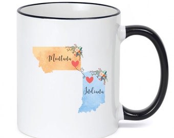 Indiana Montana Mug / Montana Indiana Mug / Connected States Coffee Mug / Two State Mug / Summer Vacation Mug / 11 or 15 oz