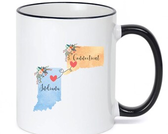 Indiana Connecticut Mug / Connecticut Indiana Mug / Connected States Coffee Mug / Two State Mug / Summer Vacation Mug / 11 or 15 oz