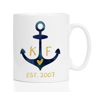 Custom Wedding Mug / Personalized Wedding Gift / Custom Anniversary Mug / Anchor Mug / Nautical Wedding Gift / Valentine's Gift image 1