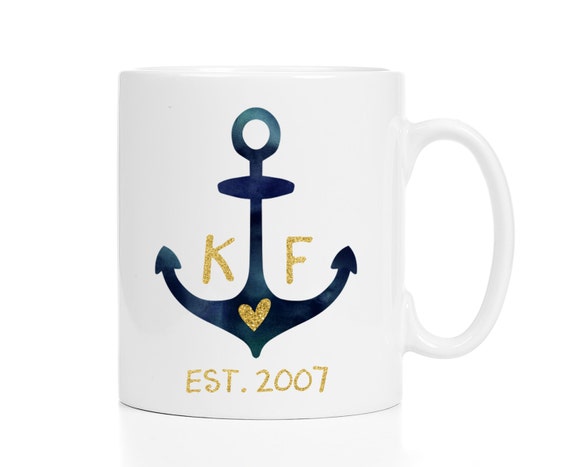 Custom Wedding Mug / Personalized Wedding Gift / Custom Anniversary Mug / Anchor Mug / Nautical Wedding Gift / Valentine's Gift