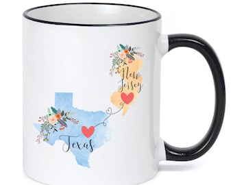 Texas New Jersey Mug / New Jersey Texas Mug / New Jersey to Texas Gift / Texas to New Jersey Gift / 11 or 15 oz