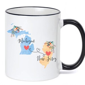 Michigan New Jersey Mug / New Jersey Michigan Mug / Michigan to New Jersey Gift / Two State Mug / State to State Coffee Cup / 11 or 15 oz